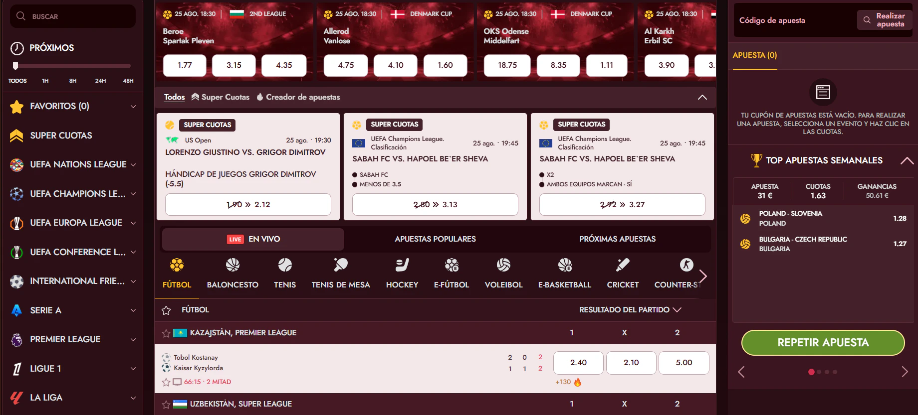 Apuestas deportivas y eSports en GrandClub